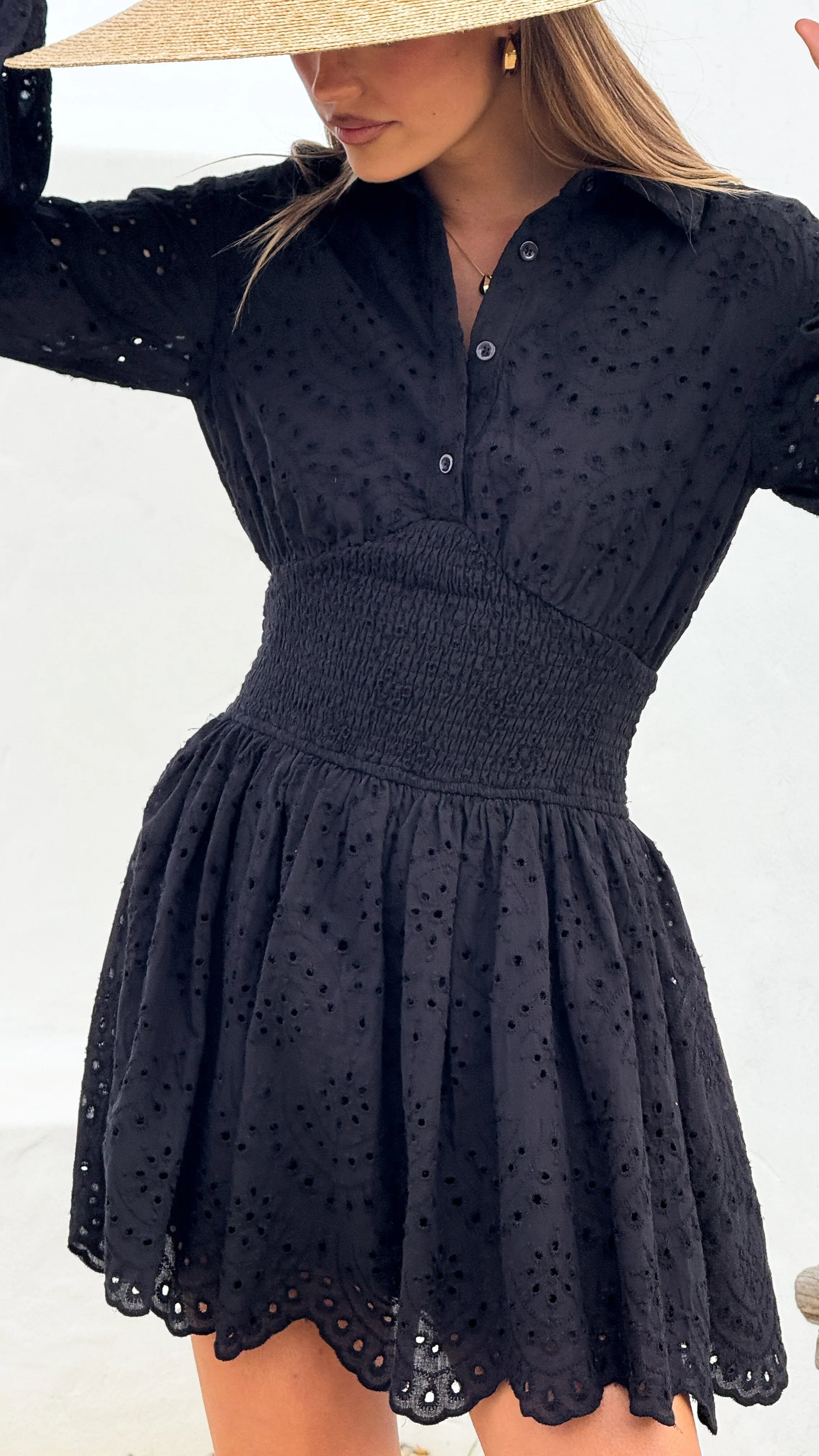 Brittney Long Sleeve Mini Dress - Black