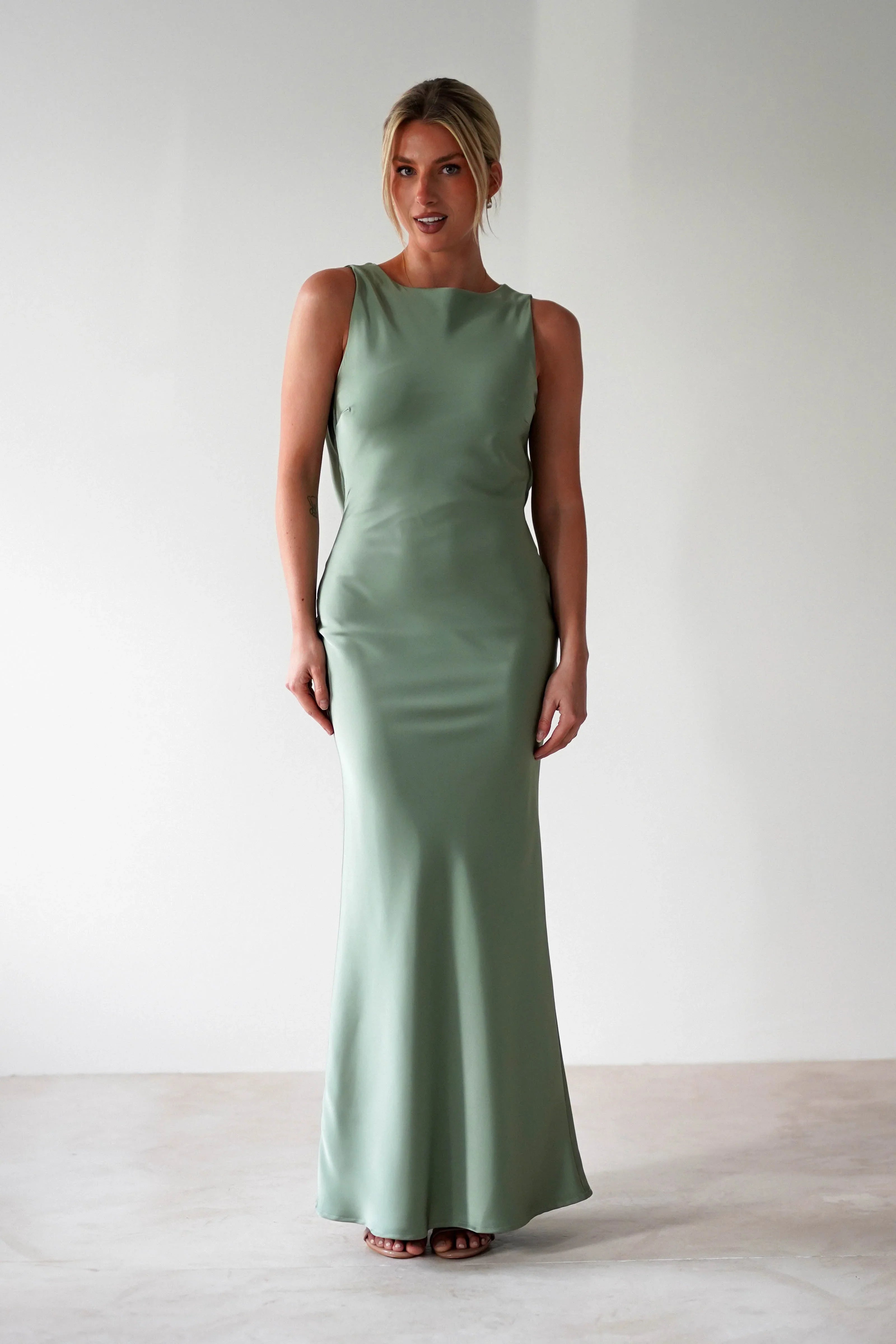 Alanna Soft Matte Satin Maxi Dress | Olive